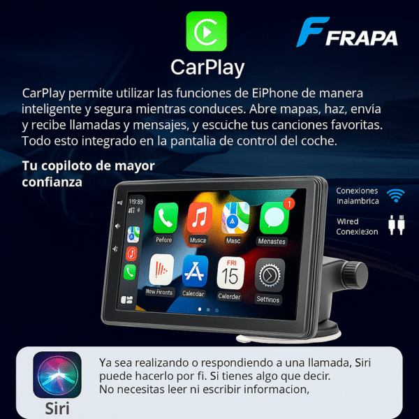 Pantalla CarPlay y Android Auto Inalámbrica HD 7”
