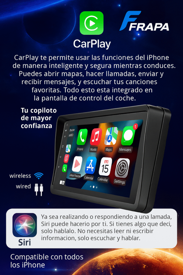 Pantalla CarPlay y Android Auto Inalámbrica HD 7”